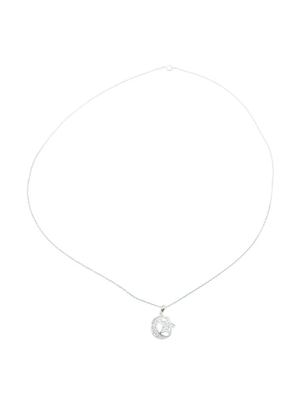 Sterling Silver Celestial Moon and Star Pendant Necklace 18.5 Inches